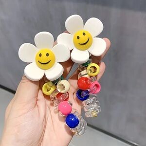 Smiley Flower Hair Clips with Beads